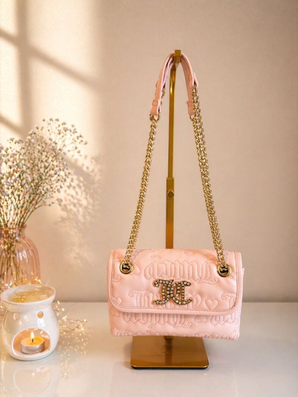 Juicy Couture Pink Quilted Shoulder Bag | Gold Chain | Glam Y2K Purse